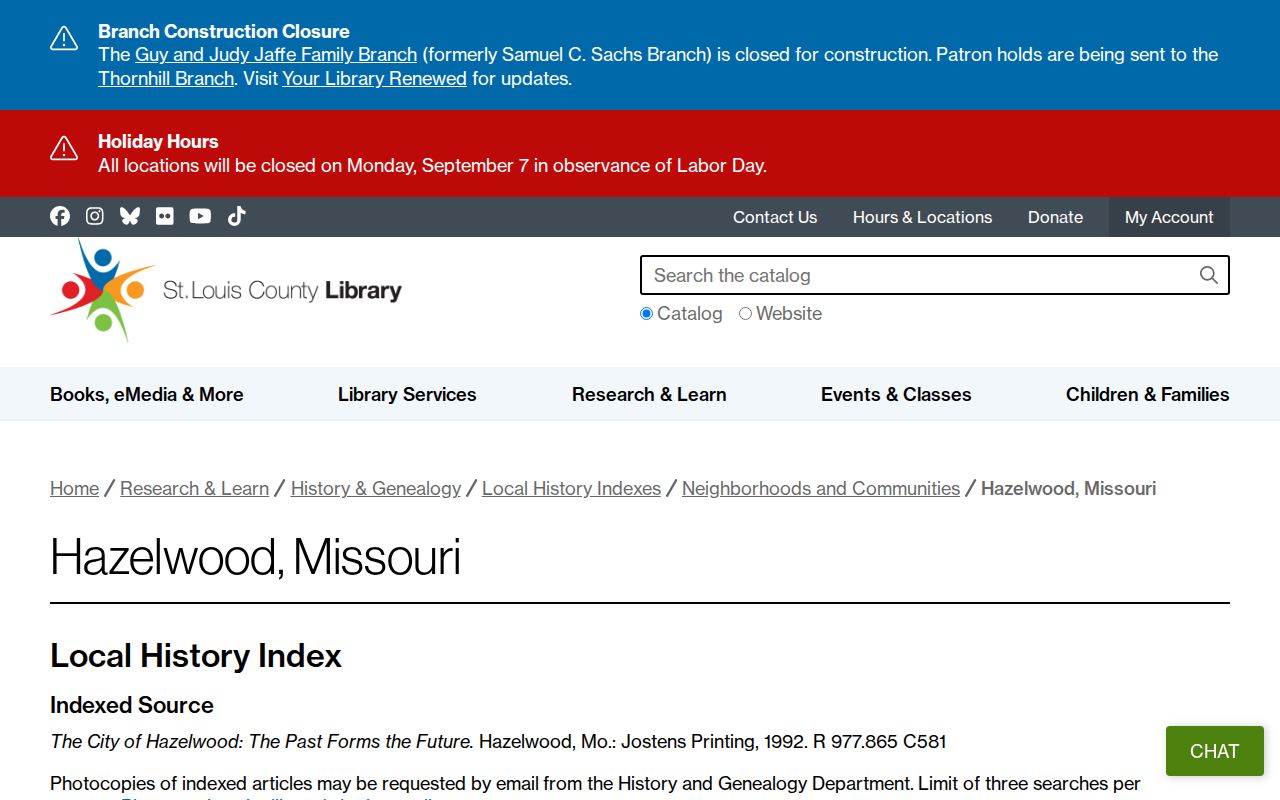 Hazelwood city directory companion source in the SLCL local-history index