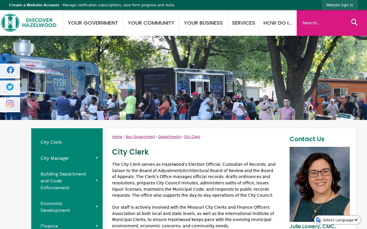 Hazelwood resident records directory City Clerk source page