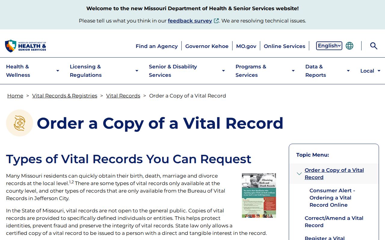 Hazelwood resident records directory Missouri vital records instructions