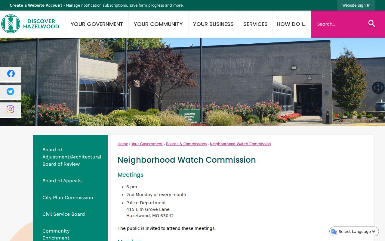 Hazelwood neighbors Neighborhood Watch Commission civic resource
