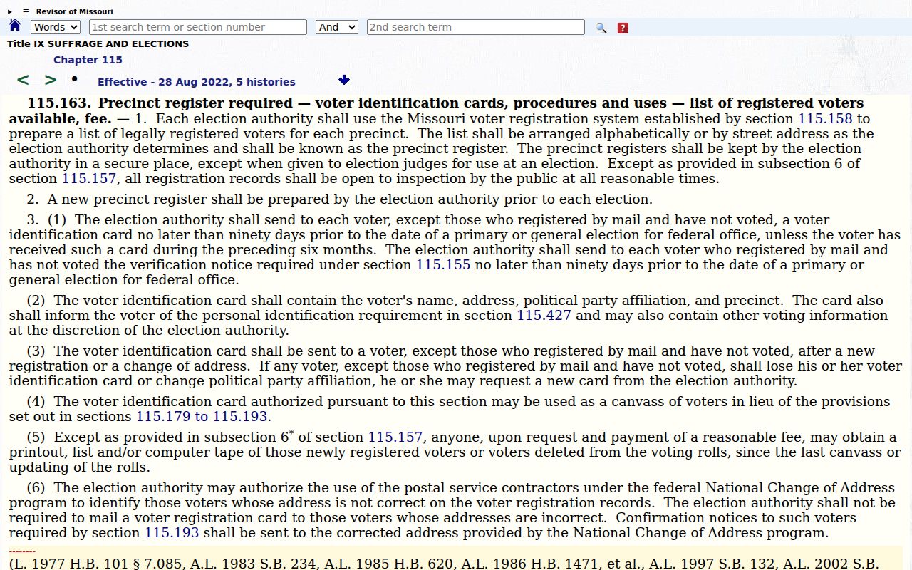 Hazelwood neighbors Missouri precinct register privacy statute