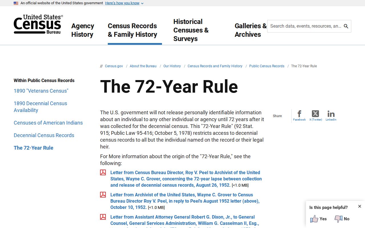 Hazelwood previous residents historical household research under the Census 72-year rule