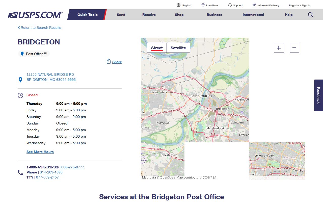 Hazelwood ZIP code directory 63044 Bridgeton Post Office result