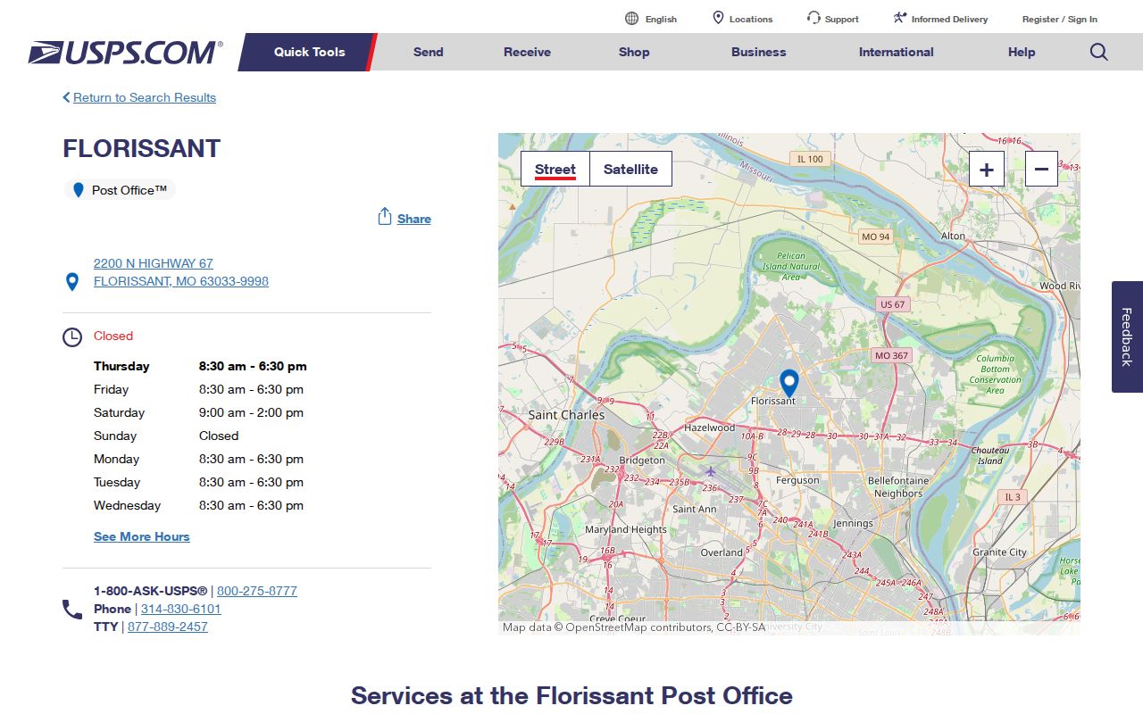 Hazelwood ZIP code directory Florissant nearby USPS facilities